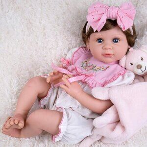 🆕22Inch Soft Cloth Body Newborn Baby Poseable Limbs Pink Reborn Baby Girl